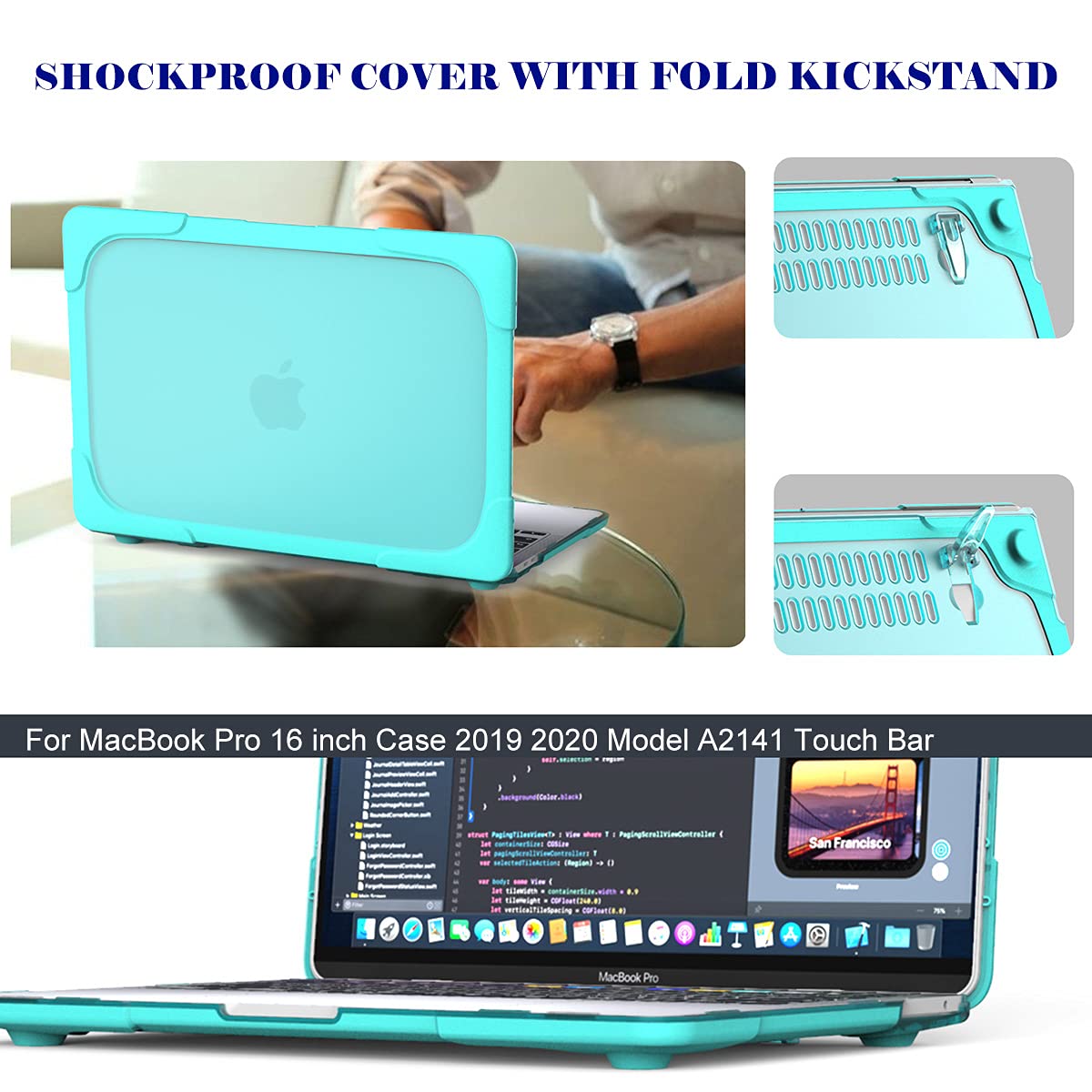 **Shockproof Hard Shell Case for MacBook Pro 16 inch (Model A2141, 2019-2020) - Heavy Duty Protection, Sky Blue - Perfect for Travel, Work & School**