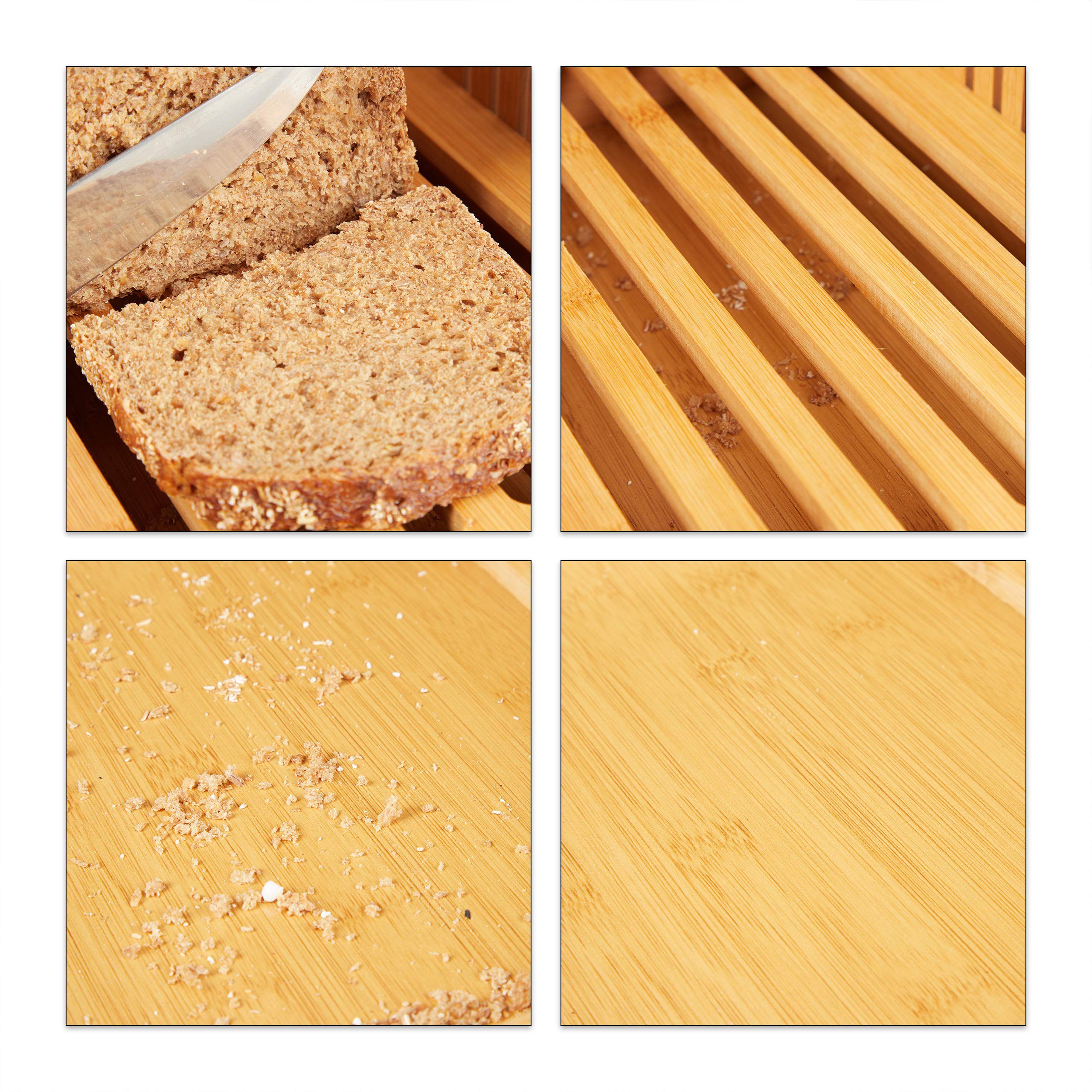 Relaxdays 10027486 Adjustable Bamboo Bread Slicer with Crumb Catcher - Perfect for Toast, Cake & Loaf Cutting - Natural Wood Cutting Board for Kitchen & Baking Enthusiasts