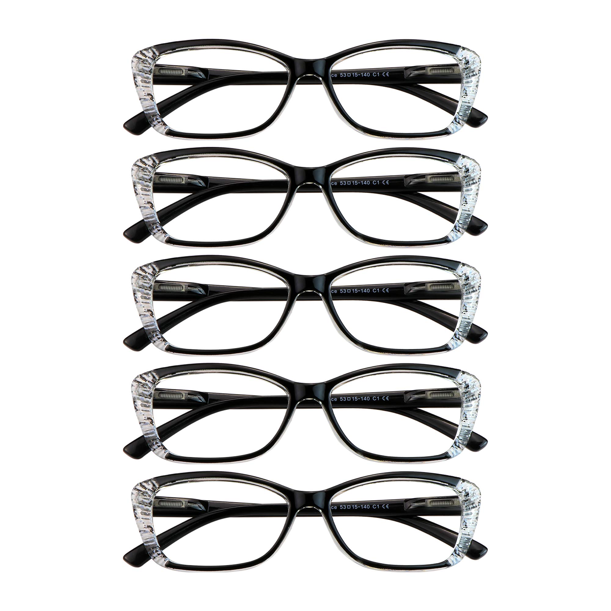 VisionGlobal 5 Pairs Spring Hinge Reading Glasses - Blue Light Blocking Computer Glasses for Women & Men - Perfect for Office Work, Screen Time & Reading