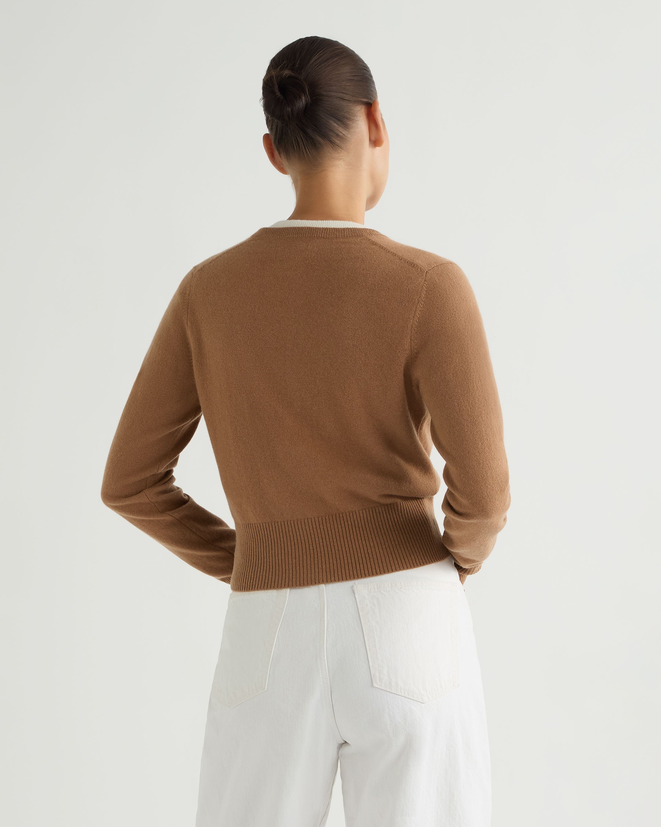 Soft Women's Ivy Cropped Cashmere Cardigan Sweater - Dark Camel Brown | Warm Winter Knitwear for Office, Date & Casual Outfits