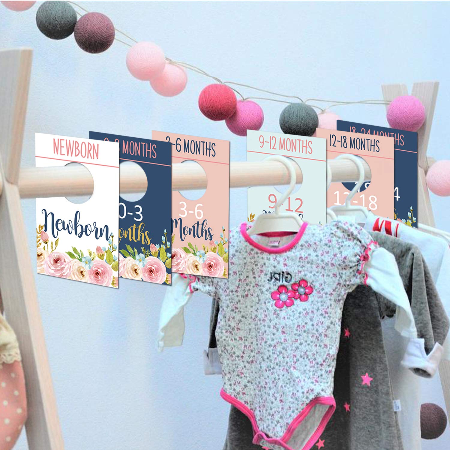 Floral Baby Closet Organizer Dividers - Nursery Wardrobe Size & Age Hangers (0-24 Months) - Perfect for Girls' Clothing Organization & Newborn Shower Gifts - Ideal for Nursery Storage, Baby Shower Presents, and Toddler Wardrobe Management
