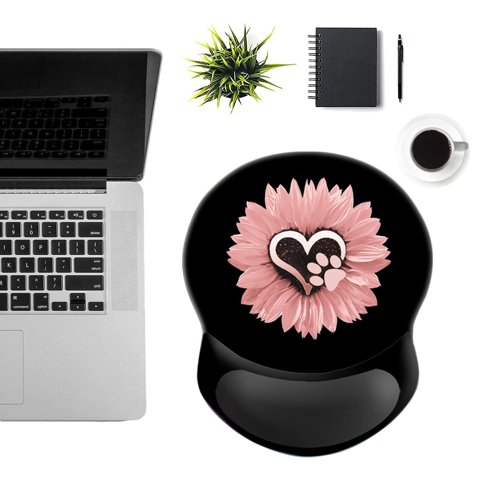 Ergonomic Mouse Pad with Wrist Support - Pain Relief, Non-Slip PU Base for Home Office, Working, Studying & Gaming - Comfortable Computer Mouse Pad (Pink Heart Flowers Design) - Perfect for Long Hours of Computer Use, Typing and Online Meetings