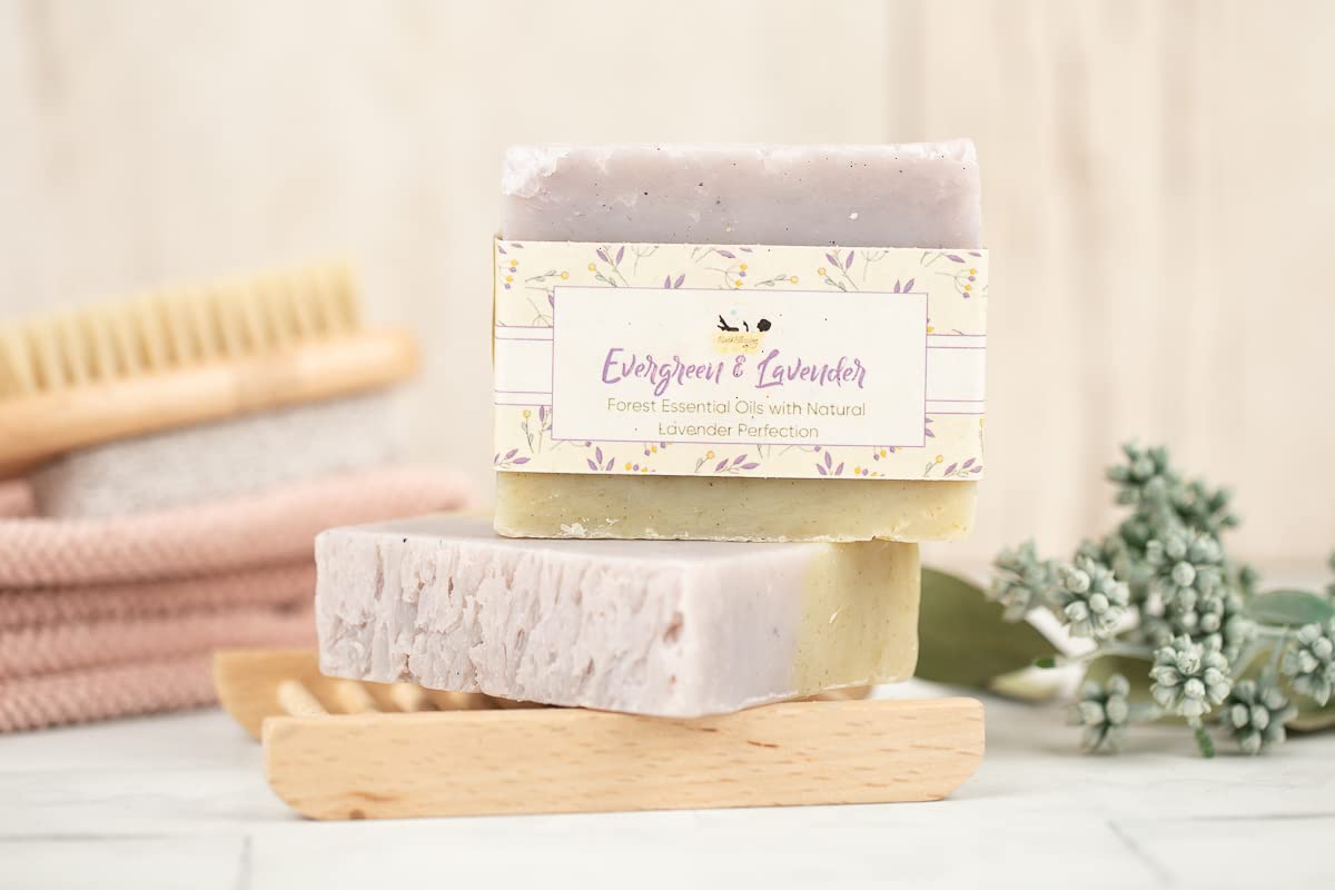 Natural Evergreen & Lavender Handmade Soap Bar - Organic, Vegan, Moisturizing for Dry Skin - Perfect for Relaxation, Spa, and Gift Giving