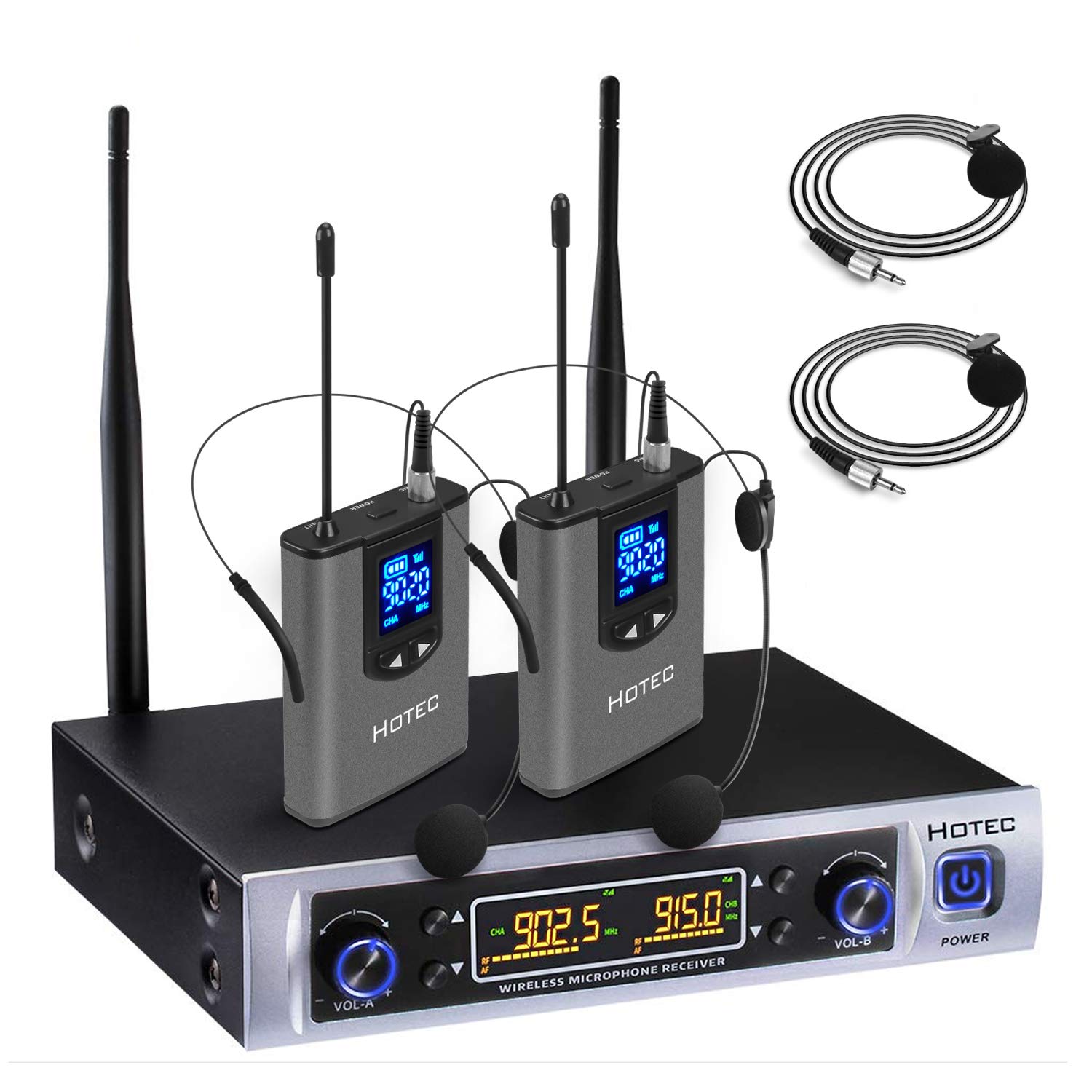 HOTEC UHF Wireless Microphone System - Dual Lapel/Lavalier & Headset Mics for PA, Mixer, Speaker, Karaoke - Ideal for Church Services, Training Sessions, Classroom Teaching & Interviews (H-K25) | Perfect for Worship, Presentations, Public Speaking & Professional Audio Setups