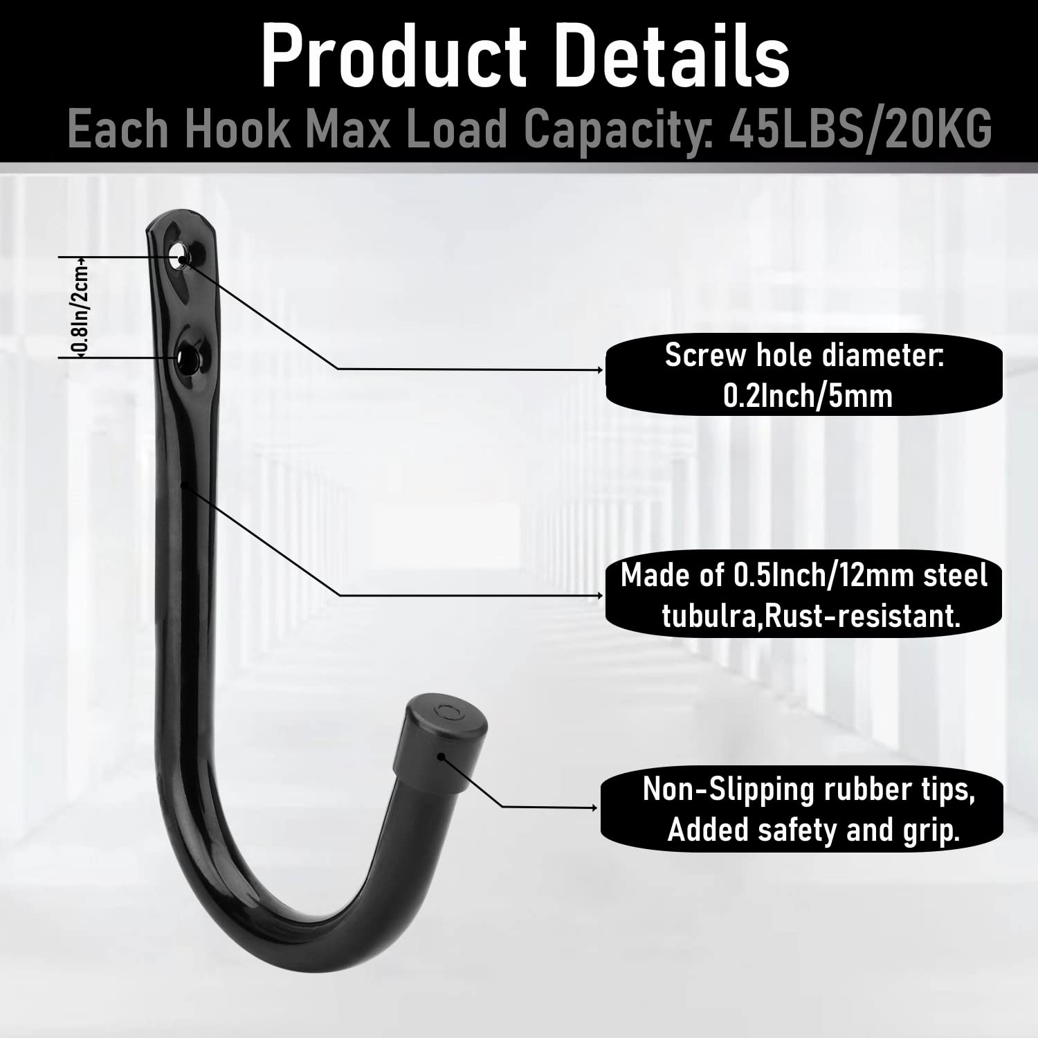 Heavy Duty Garage Storage Hooks 8 Pack - 3.4 Inch J Utility Wall Hooks for Hanging Tools, Bikes, Ladders & Garden Equipment - Perfect for Garage, Shed & Workshop Organization