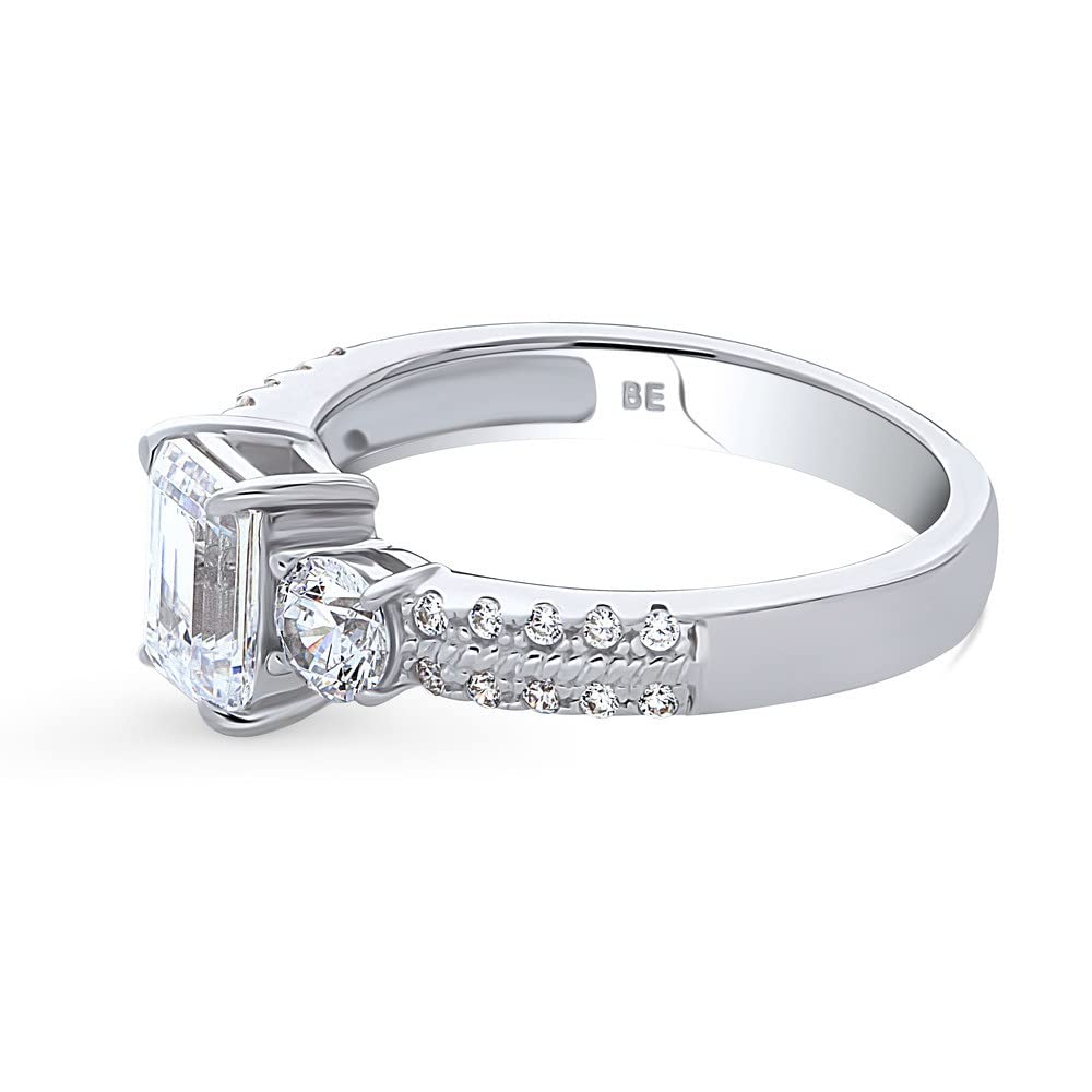 BERRICLE Sterling Silver 3-Stone Wedding & Engagement Ring - 1 Carat Emerald Cut Cubic Zirconia CZ Promise Ring for Women, Rhodium Plated (Size 4-10) - Perfect for Proposals, Anniversaries & Special Occasions