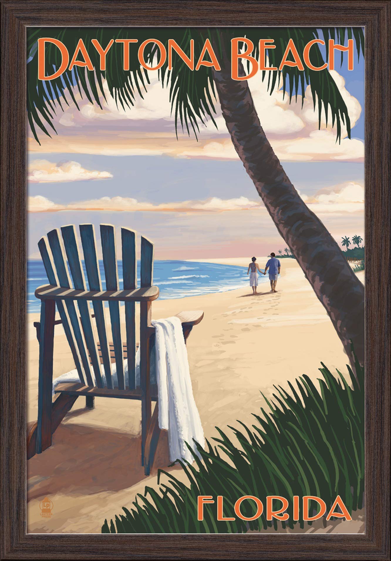 Florida Daytona Beach Adirondack Chair - 16x24 Giclee Fine Art Print with Recycled Wood Frame in Espresso Brown - Perfect for Coastal Home Decor & Beach House Wall Art