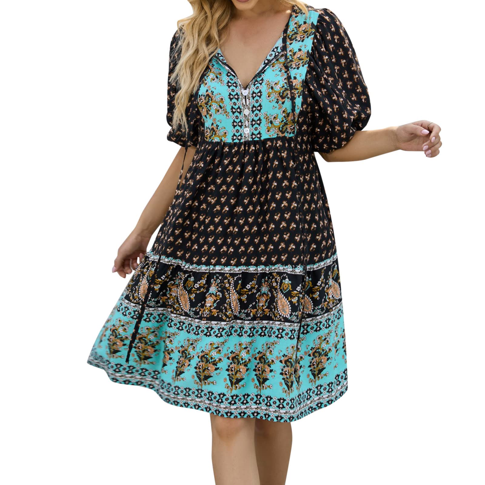 Boho Floral Printed Women's Dresses - Casual Round Sleeve Mini & Maxi Summer Beach Dress | Perfect for Vacation, Outdoor Parties & Tropical Getaways