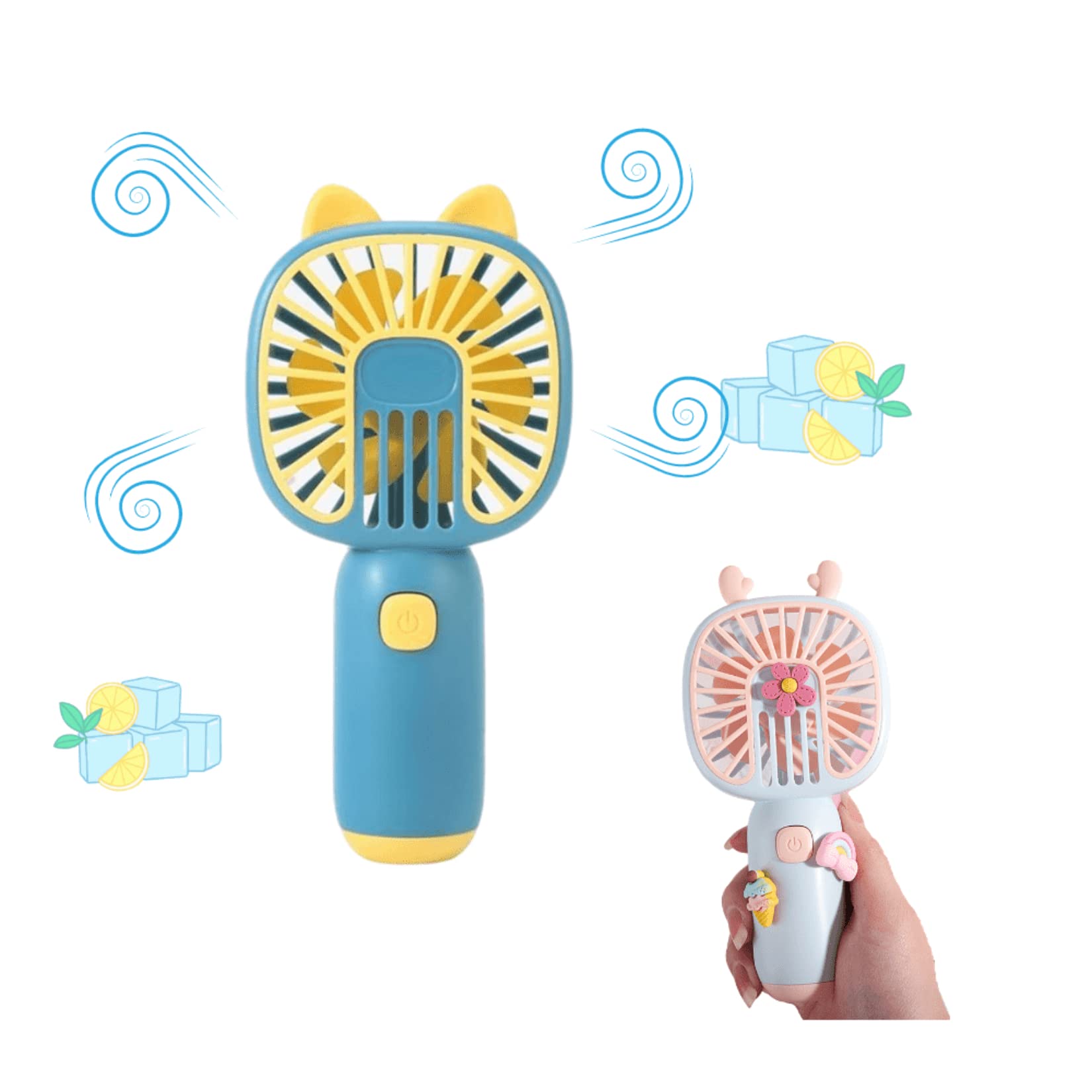 Cute Mini Handheld Personal Fan - USB Rechargeable Portable Fan for Summer Cooling - Battery Operated Pocket Fan for Kids, Teens, School, Office & Outdoor Travel - Perfect for Hot Weather, Beach, Camping & Daily Use (Cat Ear Design, Blue)