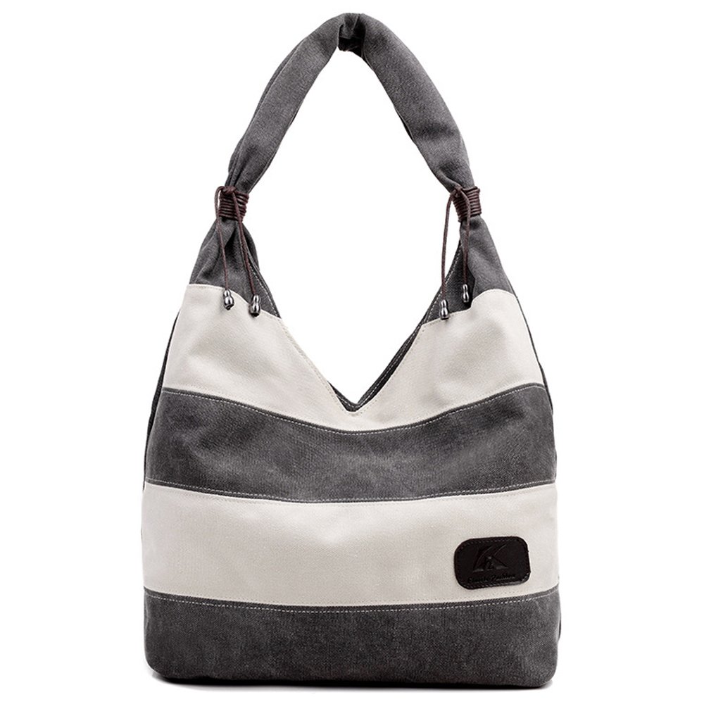 Hiigoo Stripes Stitching Canvas Tote Bag - Large Casual Shoulder Bag for Women, Eco-Friendly Shopping Handbag - Perfect for Groceries, Beach Trips & Daily Use