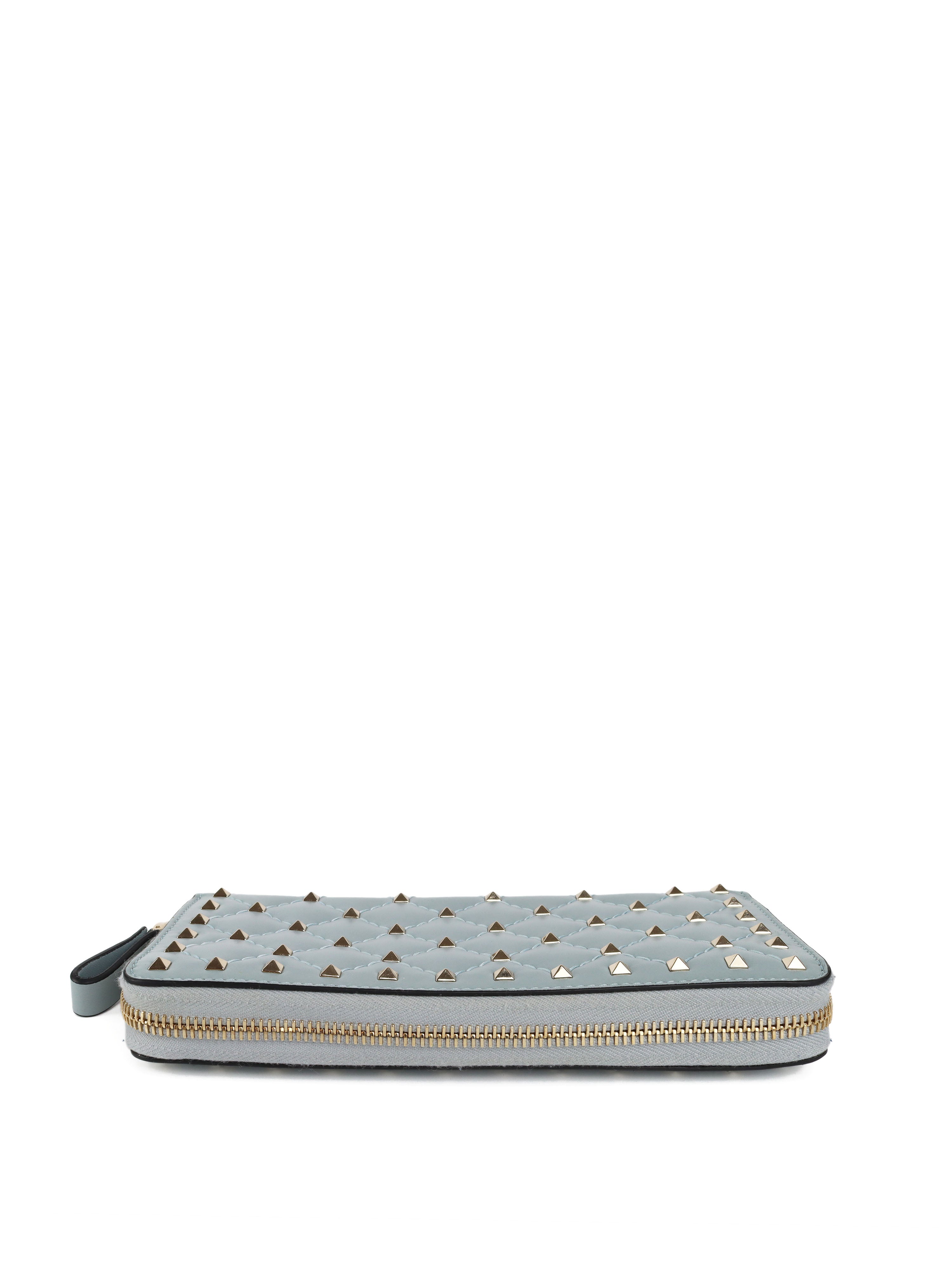 Valentino Blue Rockstud Spike Leather Wallet for Women | Designer Luxury Wallet with Studs | Perfect for Parties, Gifts & Everyday Use