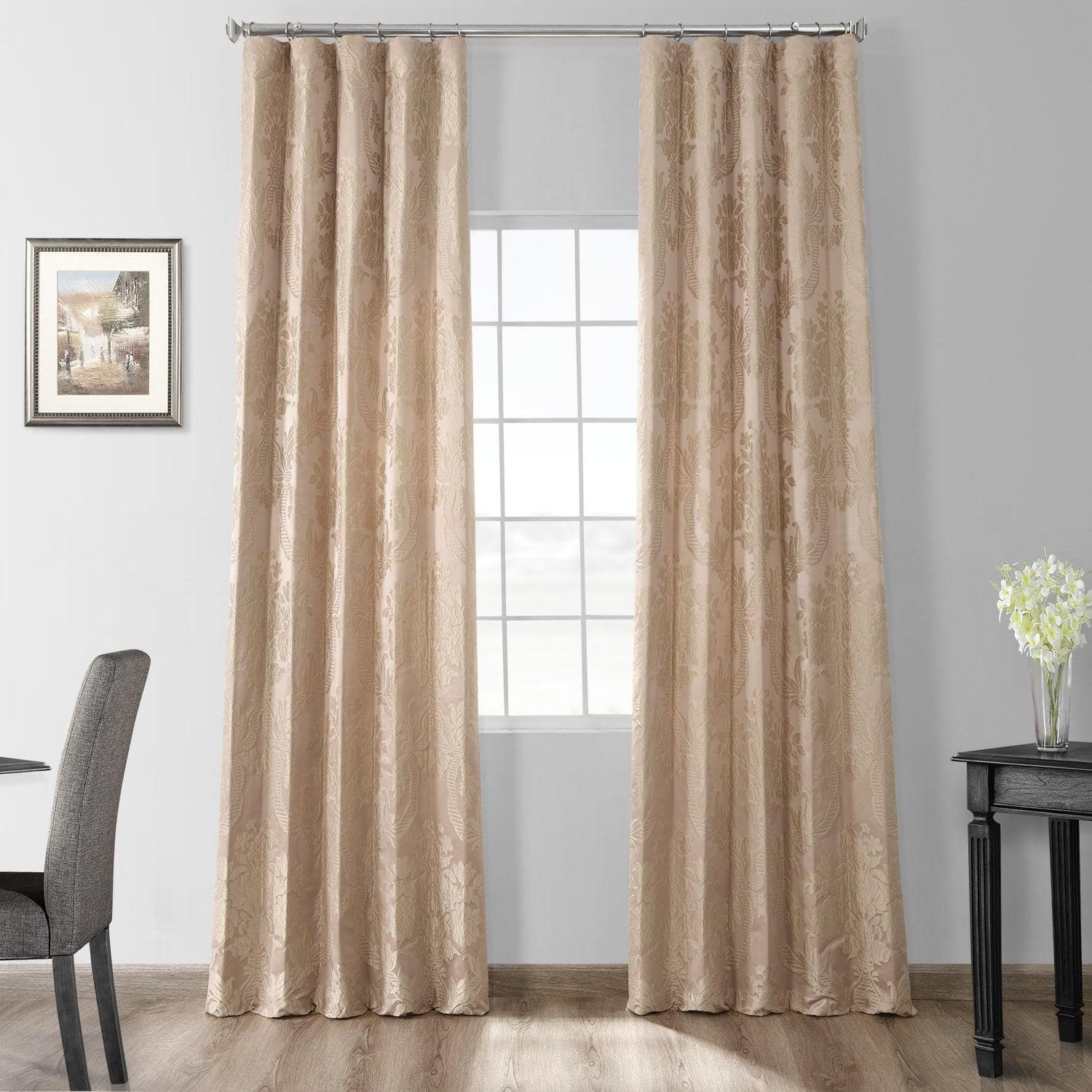 Magdelena Beige & Gold Damask Faux Silk Jacquard Blackout Curtains for Bedroom & Living Room - Elegant Window Treatment for Light Control & Privacy
