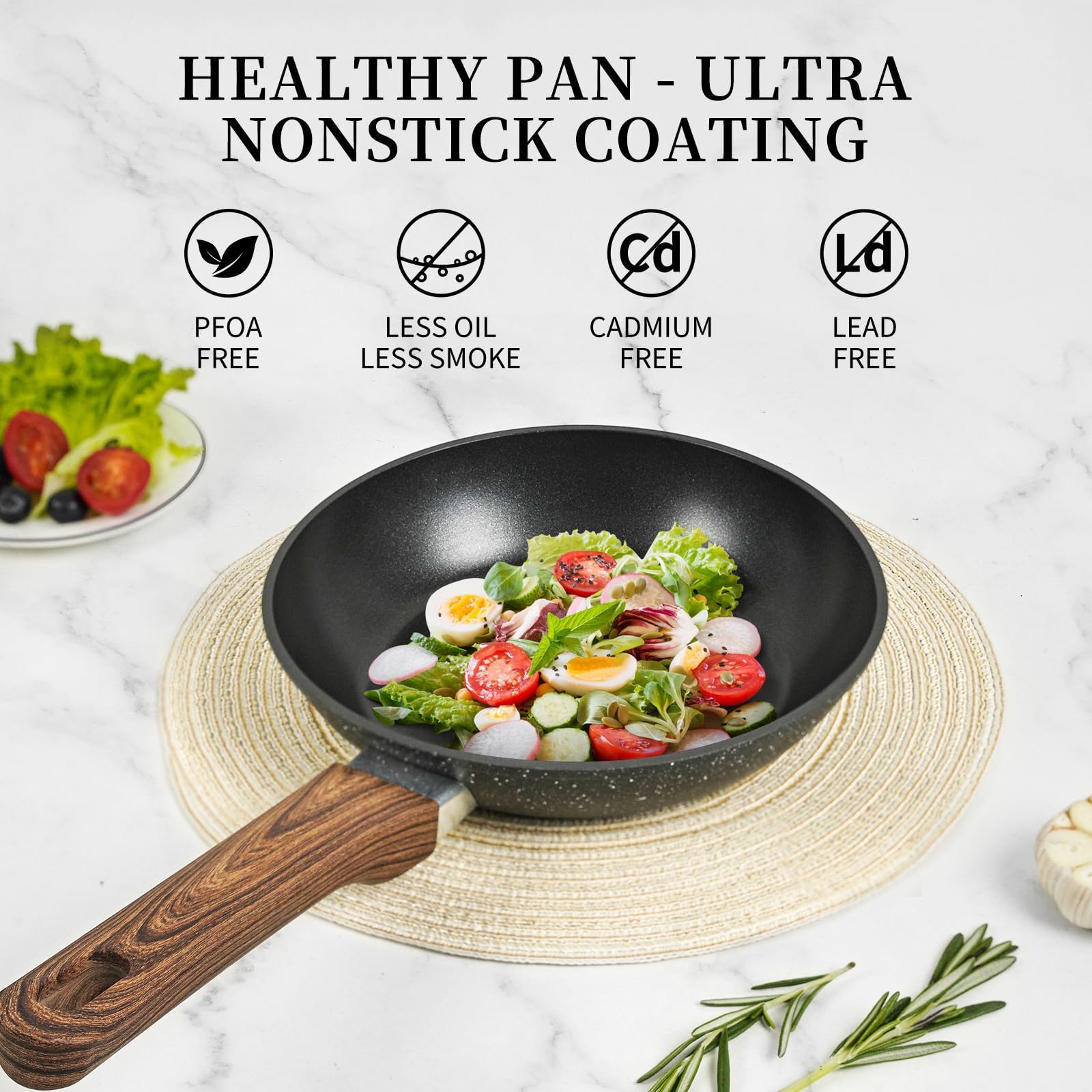 **9.5 Inch Nonstick Frying Pan - Black Non-Toxic Skillet, Oven & Induction Safe, PFOA Free - Perfect for Eggs, Omelettes & Everyday Cooking**