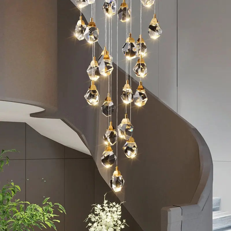 Modern Crystal Chandelier for High Ceiling Living Room - Elegant Lighting Fixture for Dining Room, Bedroom & Entryway - Perfect for Home Decor and Special Occasions