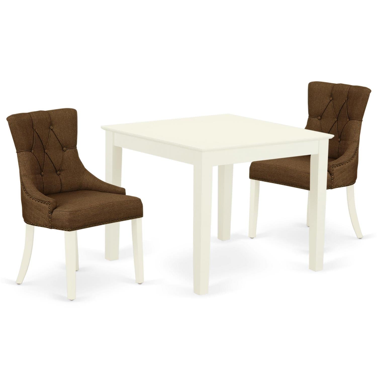 East West Furniture OXFR3-LWH-18 3-Piece Small Space Dinette Set with 36x36 Inch Square Table & 2 Brown Linen Upholstered Parson Chairs - Perfect for Apartments, Breakfast Nooks & Cozy Dining Areas