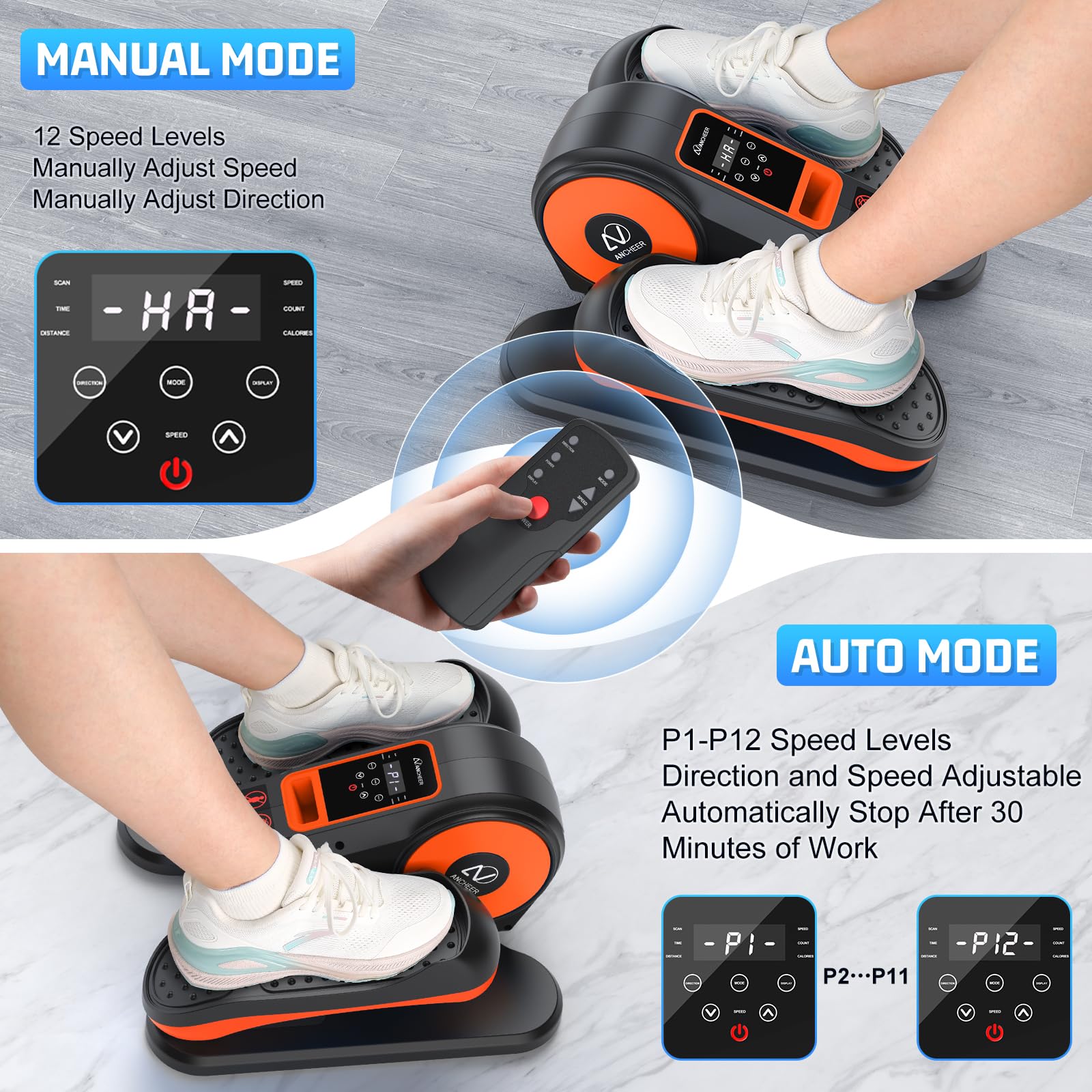 ANCHEER Under Desk Elliptical Machine - Motorized Leg Exerciser for Seniors & Office Workers, 12 Adjustable Speeds, Quiet Seated Elliptical Trainer (Perfect for Home Office, Rehabilitation & Low-Impact Workouts)