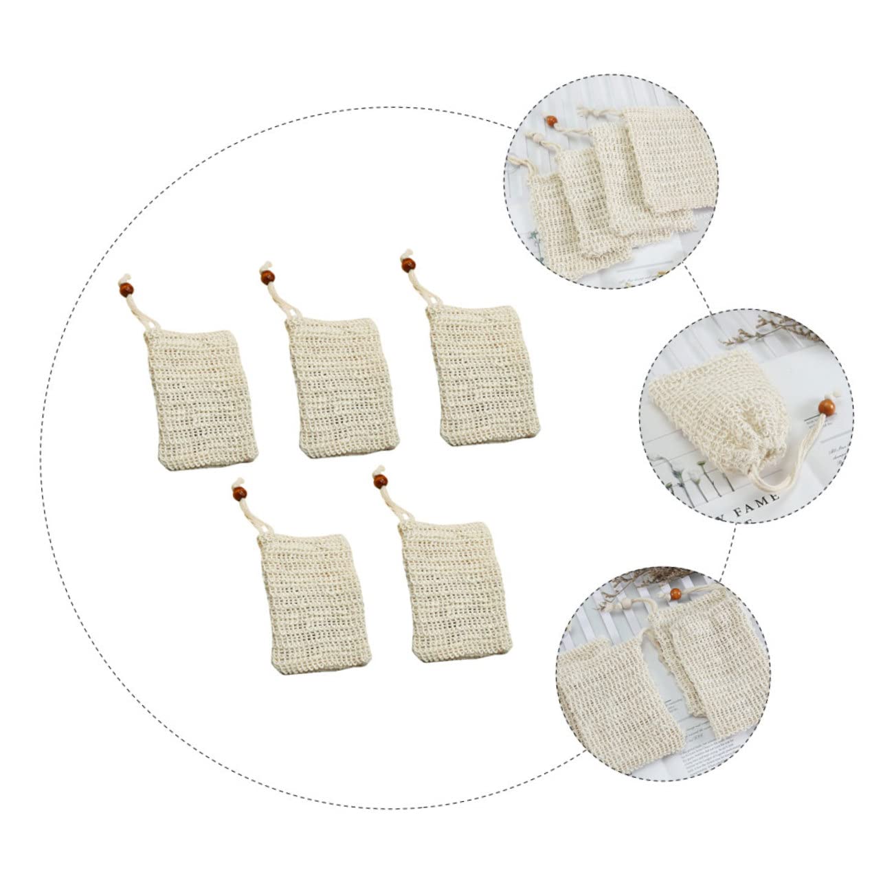 5Pcs Sisal Soap Drawstring Bags - Exfoliating Soap Holder for Shower & Face Cleansing | Gentle Skin Exfoliation | Perfect for Travel & Bathroom Organization