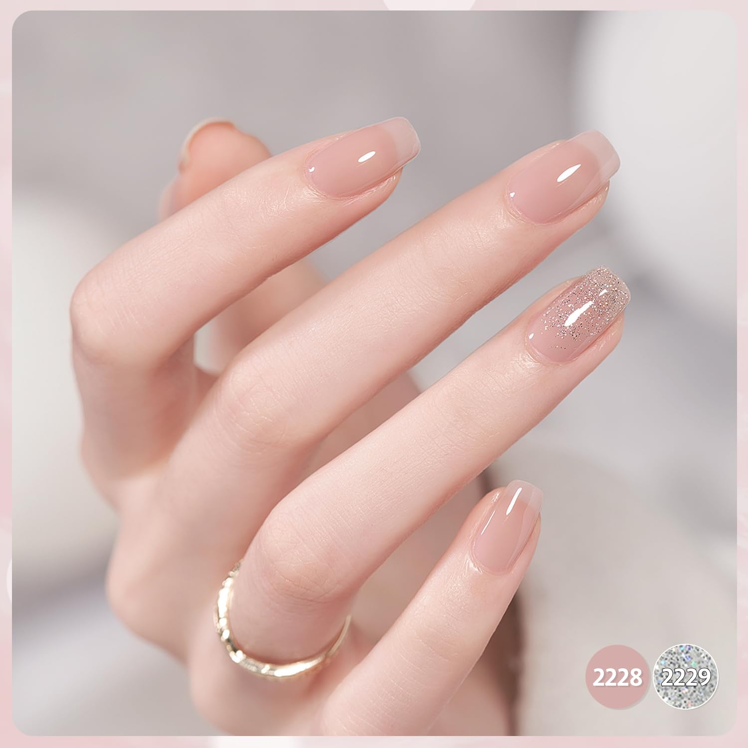 GAOY Jelly Gel Nail Polish Set - 16ml 2 Colors (2228 Nude & 2229 Glitter) Soak Off UV Gel for DIY Nail Art & Home Manicure | Shimmering Jelly Finish for Parties, Weddings & Everyday Wear