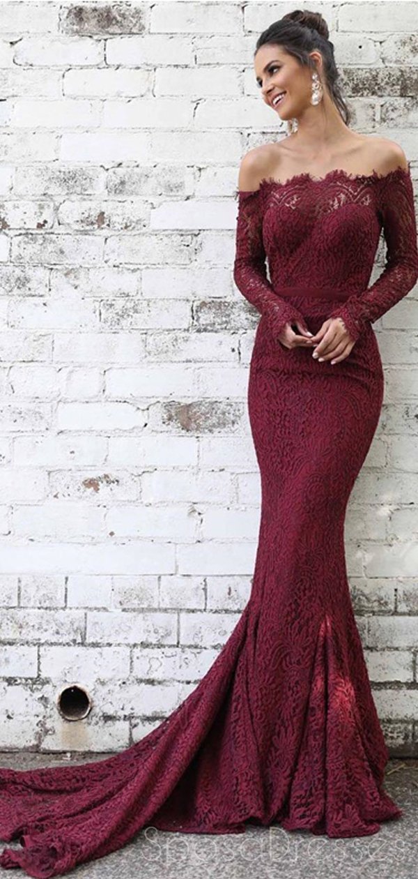 Elegant Off Shoulder Long Sleeve Lace Mermaid Evening Gown - Formal Prom Dress for Sweet 16, Homecoming & Special Occasions | Style 18386