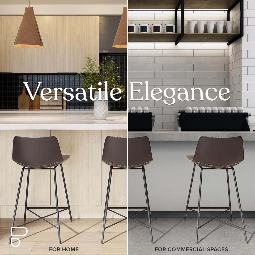 Poly and Bark 24-Inch Counter Height Bar Stools Set of 3 - Modern Kitchen Island Stools with Back Support - Comfortable Brown Bar Chairs for Kitchen, Dining & Breakfast Nook - Durable Countertop-High Stools for Home Decor - Perfect for Entertaining, Casual Dining & Small Spaces