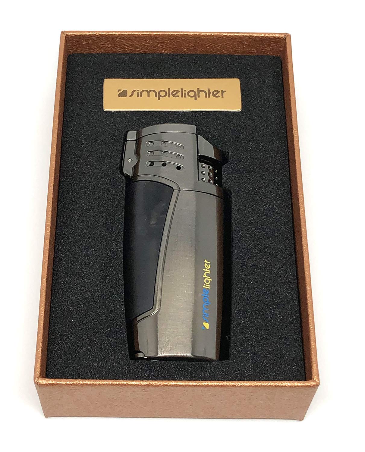 Refillable Butane Triple Torch Lighter - All Metal Body with Gift Box for Cigars & Outdoor Use