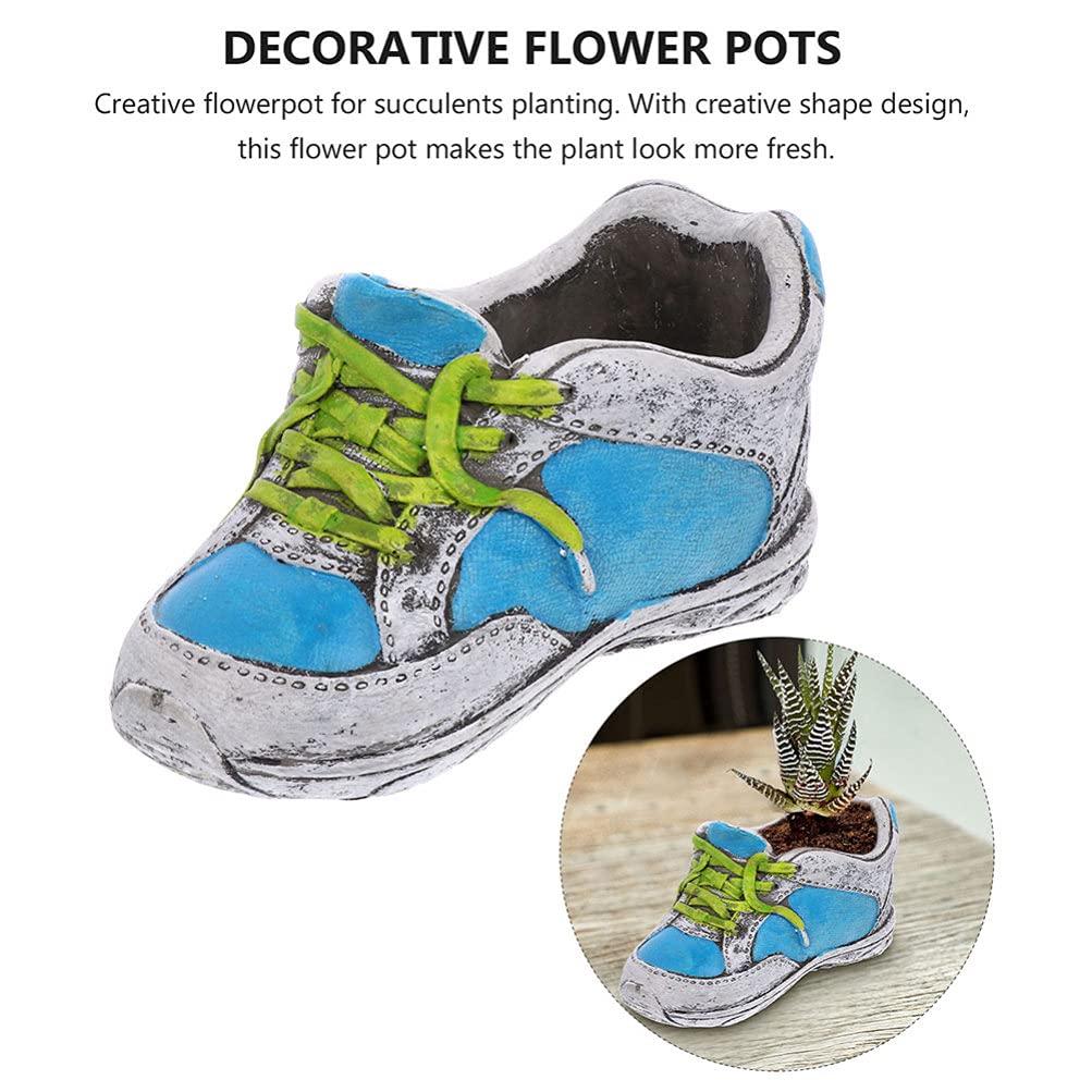 Happyyami Elegant Ceramic Shoe-Shaped Flower Pot Planter for Succulents - Unique Blue Home Decor Gift for Garden, Windowsill & Office Desk