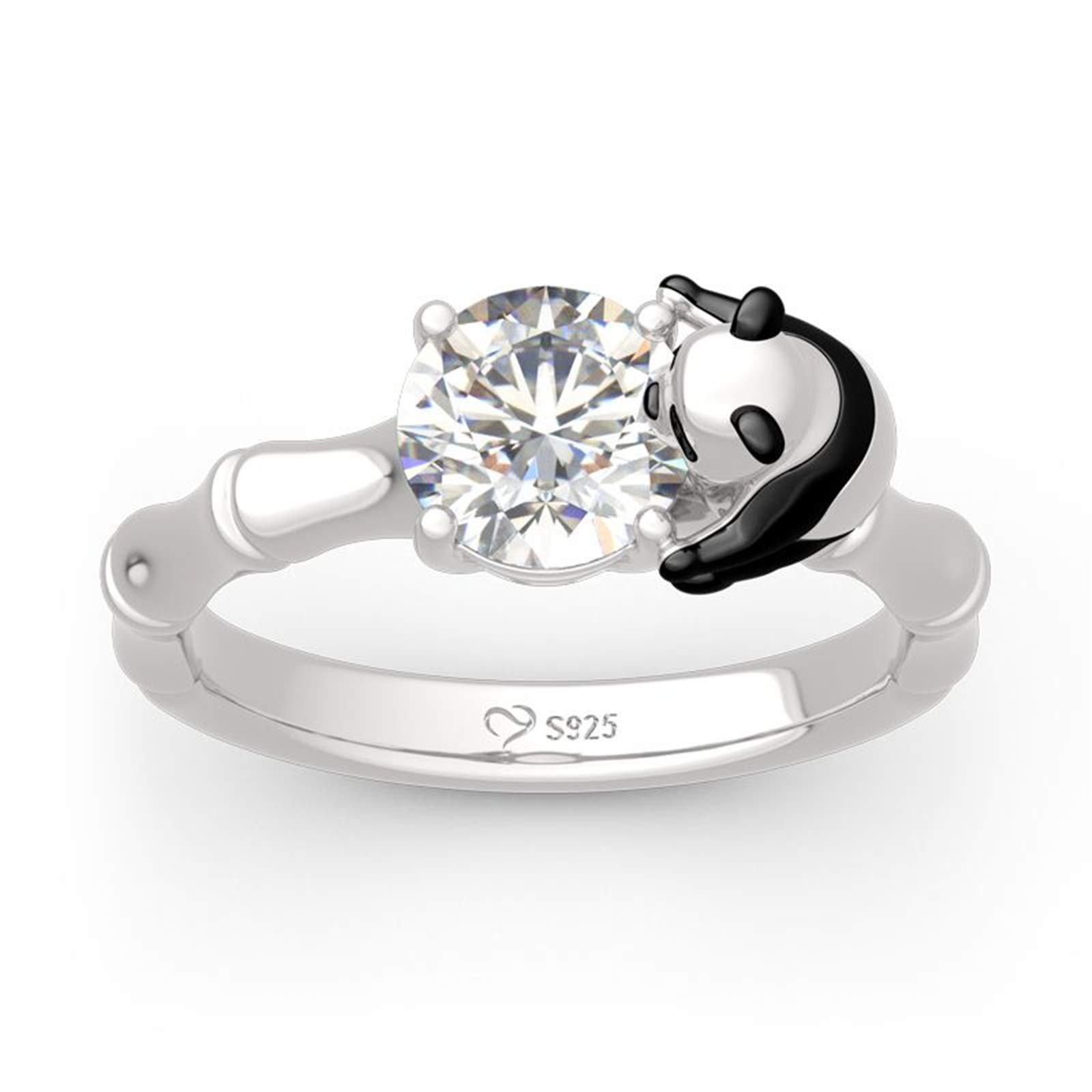 Jeulia Sterling Silver Hug Me Cute Panda Ring for Women - Round Cut Engagement Wedding Band - Perfect Gift for Wife, Girlfriend (Anniversary, Christmas, Birthday) with Jewelry Box - Ideal for Romantic Occasions & Everyday Wear