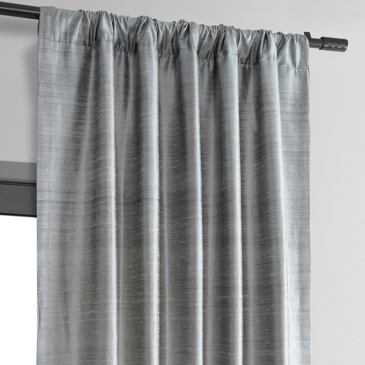 Mineral Grey Textured Dupioni Silk Blackout Curtains for Bedroom & Living Room - Elegant Light Blocking Window Drapes for Home Decor