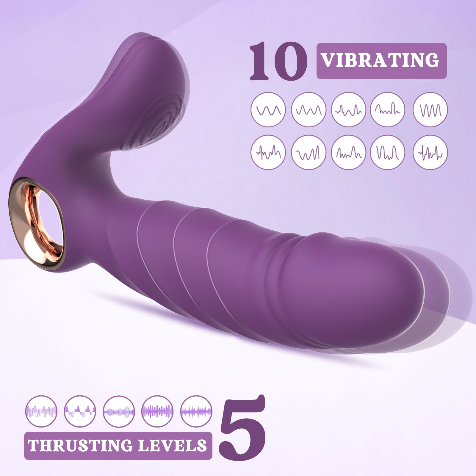 Powerful Dual Motor Thrusting Dildo Vibrator - 10 Vibration Modes & 5 Thrusting Speeds for Women's Pleasure, Wearable G-Spot Stimulator with Remote Control - Perfect for Couples Play, Solo Exploration and Spicing Up Your Bedroom (Purple)