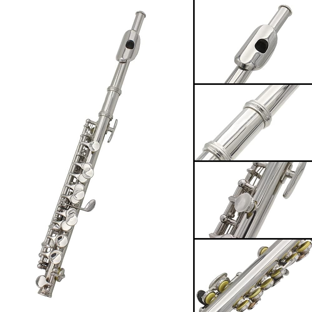 Premium Silver Plated C Piccolo Flute with PU Leather Case, Cleaning Kit & Rod - Professional Musical Instrument for Beginners & Students - Perfect for Band Practice, Solo Performances & Music Classes