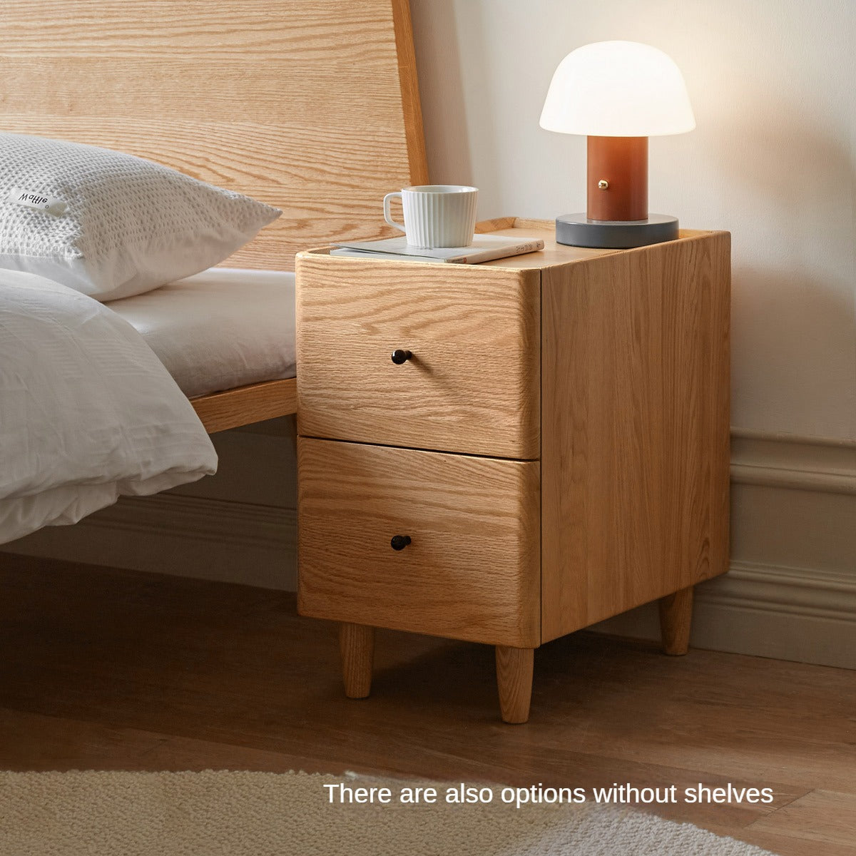 Solid Oak and Ash Wood Nightstand - Rustic Bedside Table with Drawer for Bedroom, Living Room, or Guest Room - Durable Wooden End Table for Home Decor