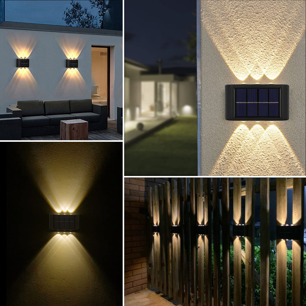 Solar Powered LED Fence Lights Outdoor - Waterproof Up Down Wall Sconce Lighting for Deck, Patio, Stairs, Garage, Backyard, Porch (2 Pack) - Perfect for Landscape, Steps, Railing & Home Security Lighting