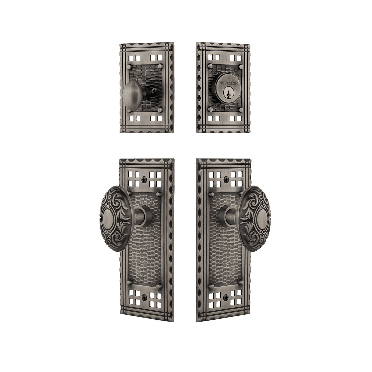 Antique Pewter Victorian Knob Craftsman Entry Door Handle Set - Elegant & Durable for Home, Office & Vintage Style Interiors