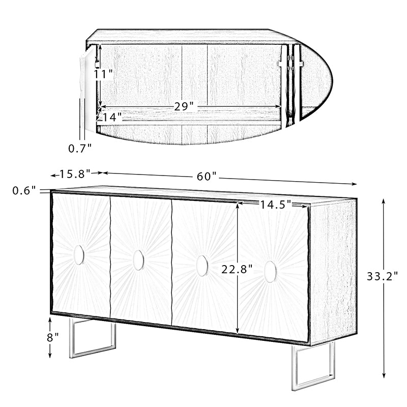 Ariano 60-Inch Wide Sideboard Buffet Cabinet - Modern Dining Room Storage Furniture for Home & Office Use