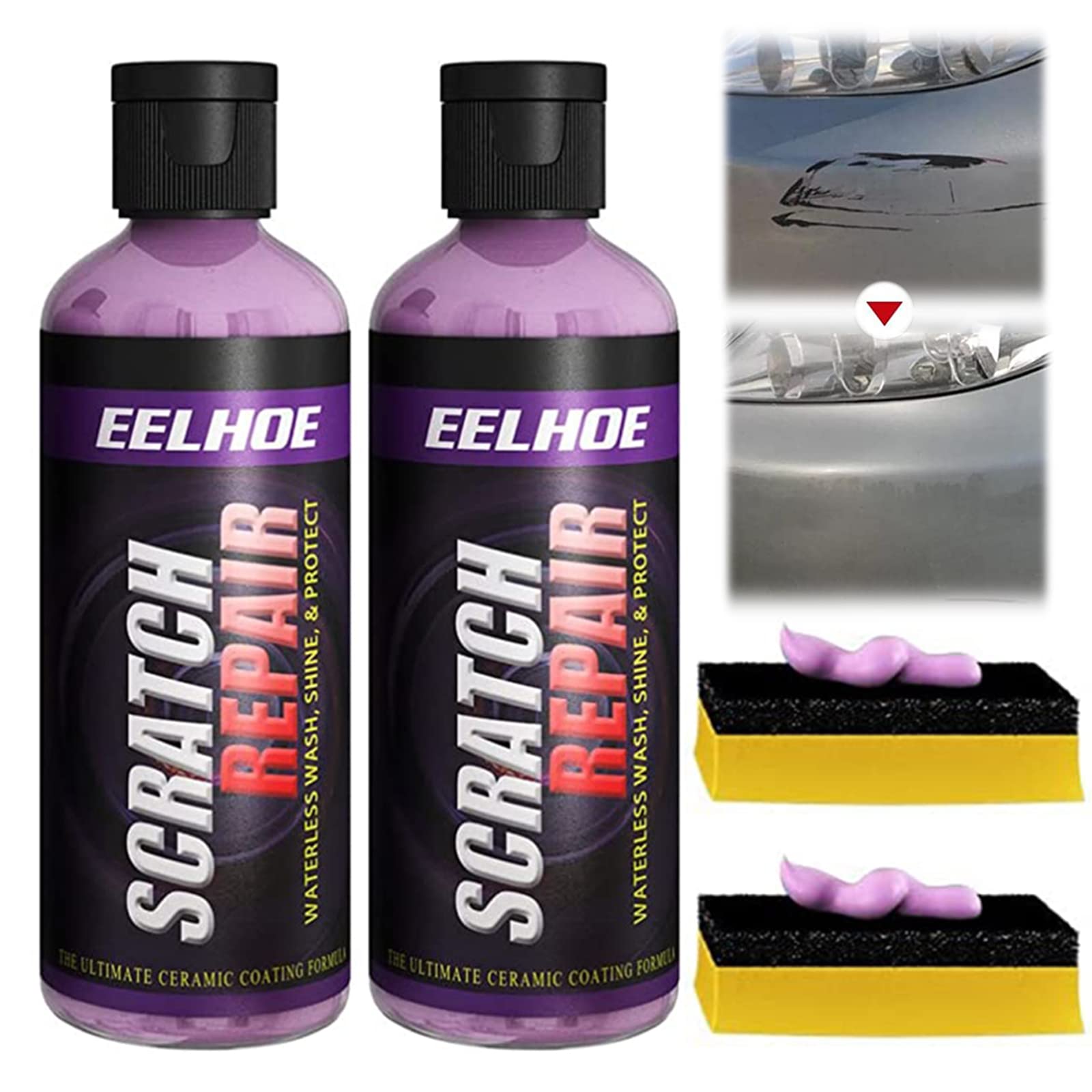 Car Scratch Repair Kit - All-in-One Paint Correction Compound with Sponge & Wax Polish Spray - Easily Remove Scratches & Swirls - Car Polish Buffer & Scratch Remover (100ML/2 Pack) - Perfect for DIY Car Detailing & Paint Restoration