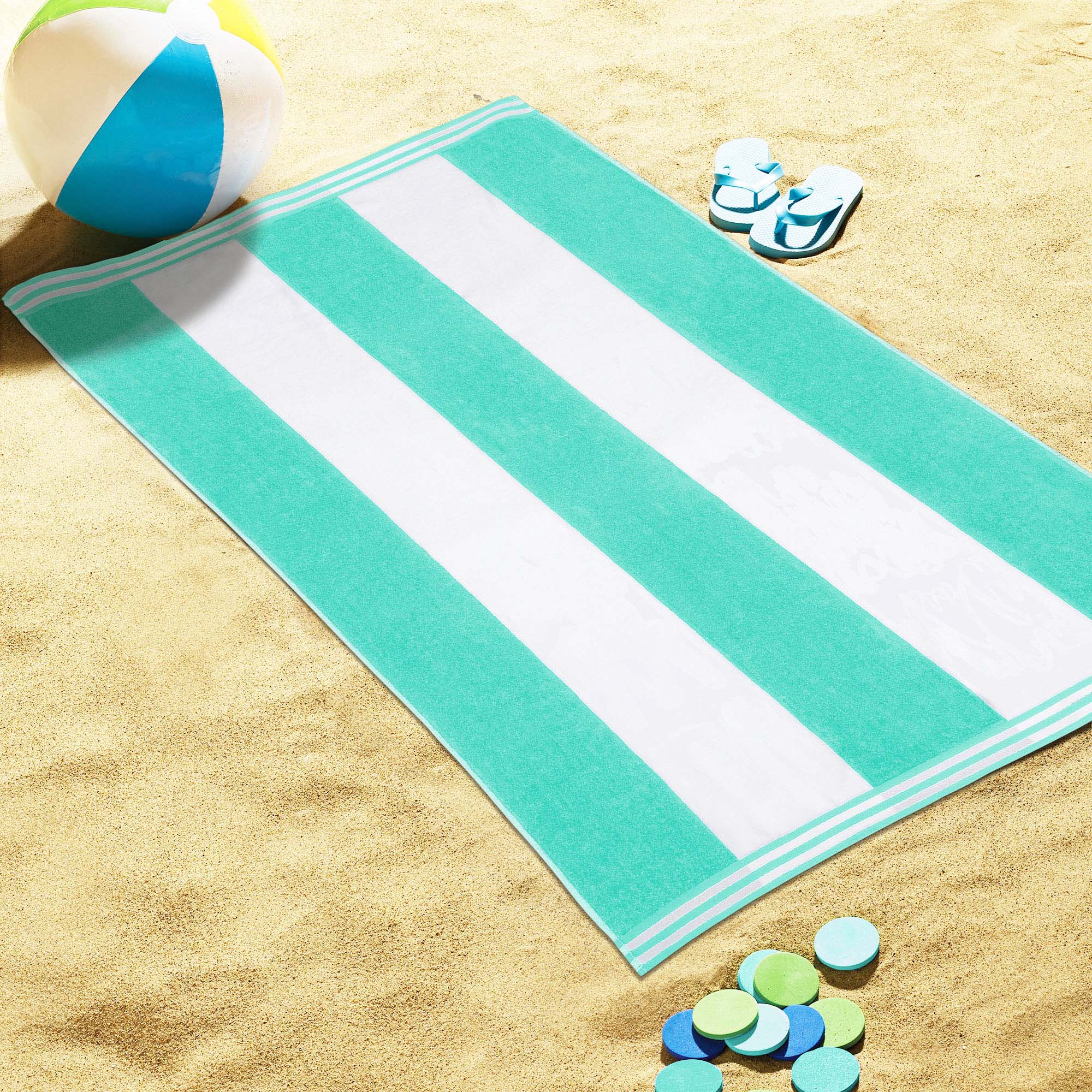 Premium Cabana Stripe Oversized Cotton Beach Towel Set of 2, 4, or 6 - Soft, Absorbent & Quick-Drying for Pool, Beach, Vacation & Spa Use