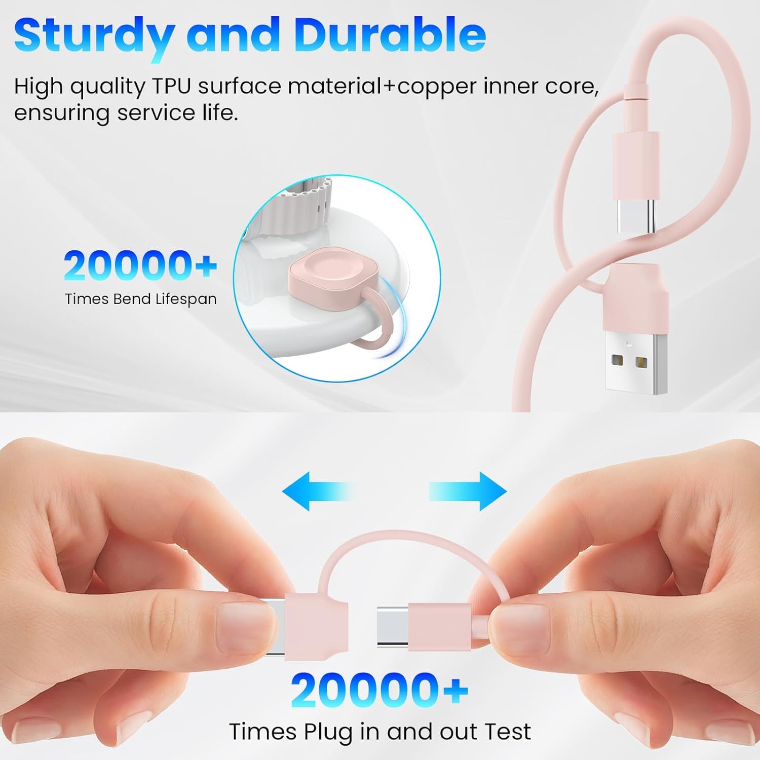 6-in-1 Magnetic Charging Cable 3M - Universal Fast Charger for Apple Watch Ultra/SE/9/8/7/6/5/4/3/2/1, iPhone 15/14/13/12/11, Samsung Galaxy & Google Pixel - Pink USB A/C Portable Travel Charger for Home, Office & Car Use