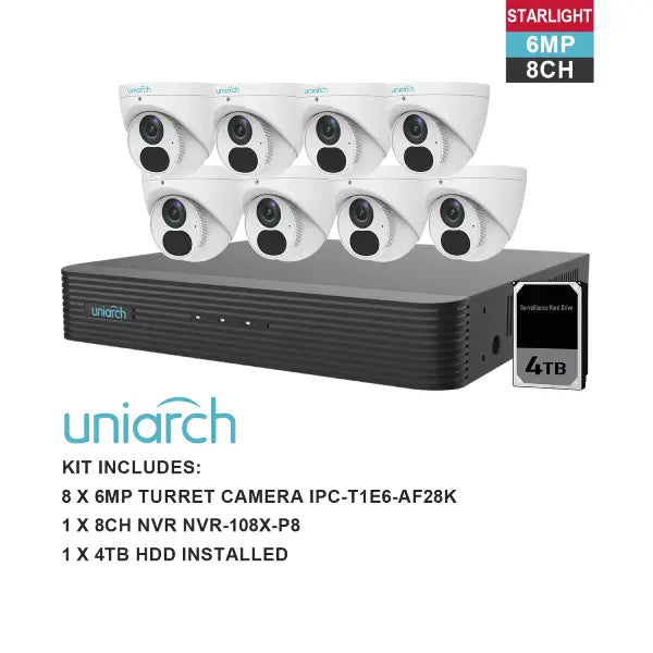 Uniarch K6088T 6MP 8 Channel CCTV Security Camera System with NVR - Home & Business Surveillance Kit for 24/7 Monitoring