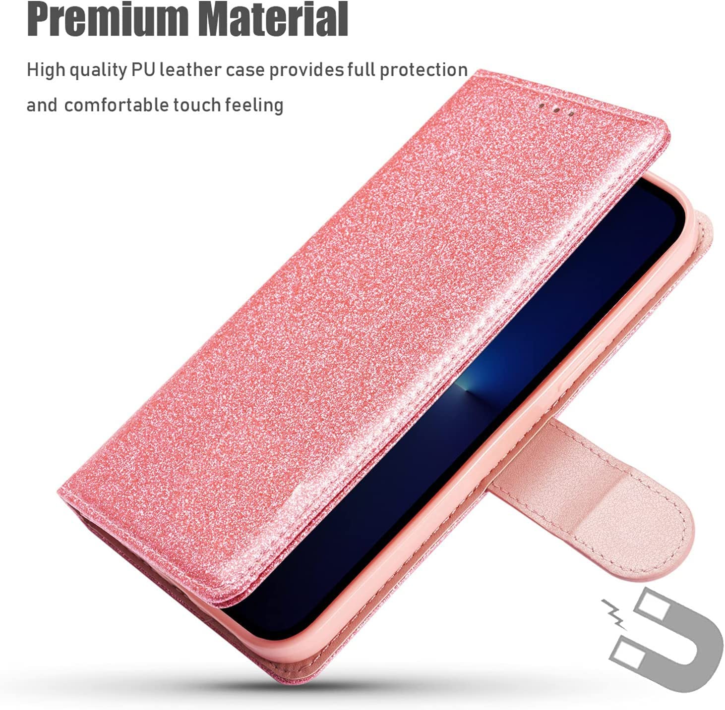 MOBISTAR iPhone 14 Plus Case 6.7 Inch - Glitter Bling Flip Wallet Cover with Card Holder & Kickstand | Shiny Protective Phone Case for Women (Pink) | Perfect for Parties, Shopping & Everyday Use