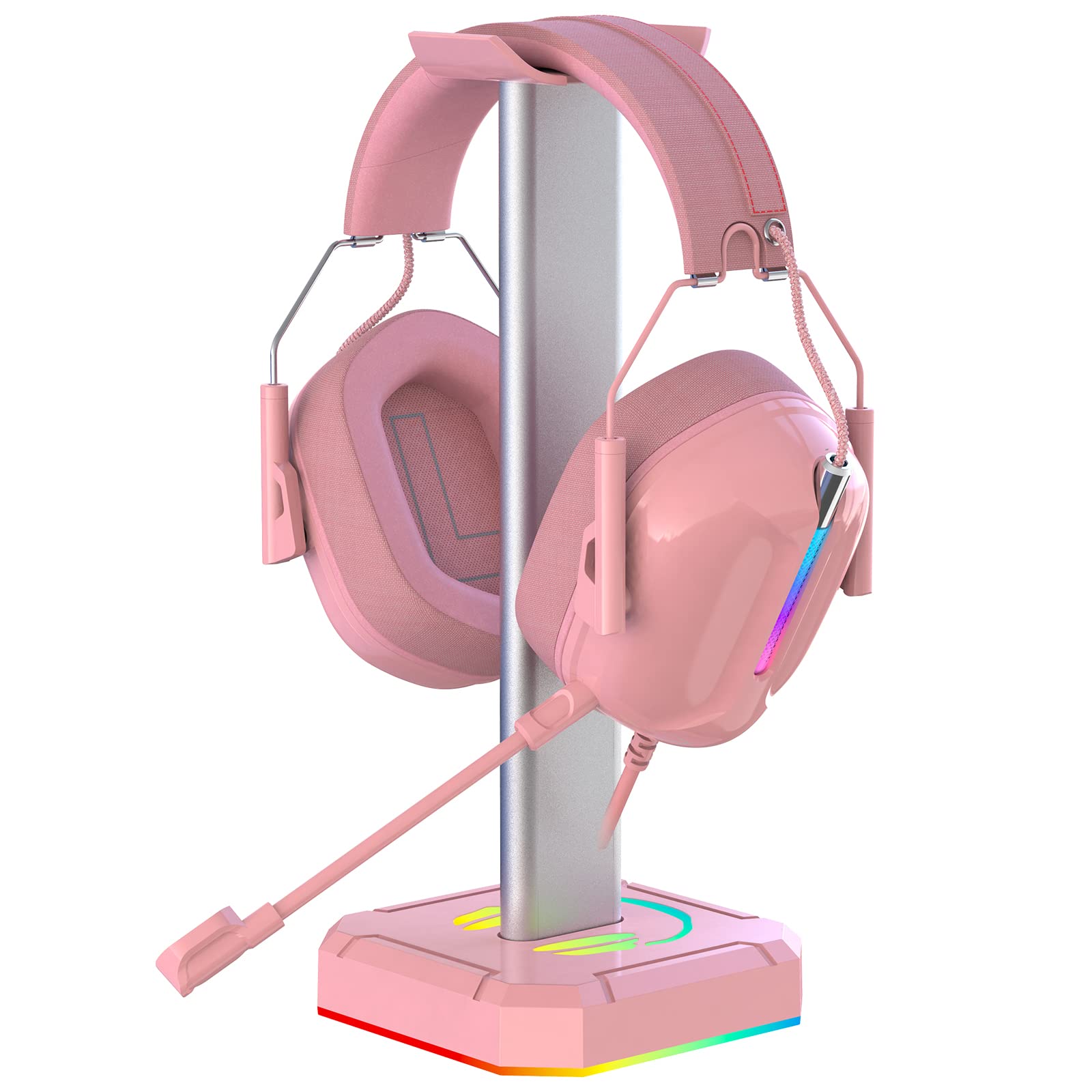 TuparGo G2S Pink RGB Gaming Headphone Stand - Dual-Sided LED Headset Holder Compatible with Razer, Bluetooth & Phone Headsets - Perfect for Gaming Setup & Desk Organization