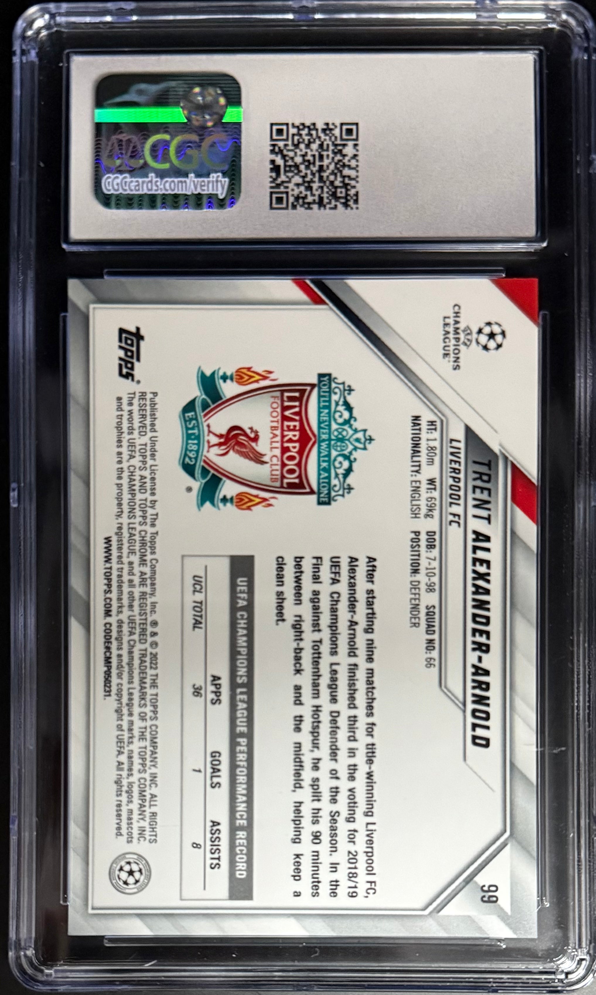 Topps Trent Alexander-Arnold Base Card Chrome UEFA Champions League 2021-22 #99 CGC 10 Gem Mint - Soccer Trading Card for Collectors & Fans - Perfect for Display, Gifts & Investment