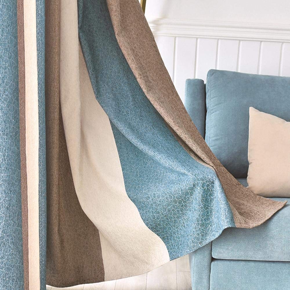 Blackout Thermal Insulated Chenille Curtains Panels - 63 Inches Long, Set of 2 for Living Room & Bedroom - Beige, Blue, Brown Striped Room Darkening Drapes with Grommet Top | Perfect for Light Blocking, Energy Saving & Window Treatment