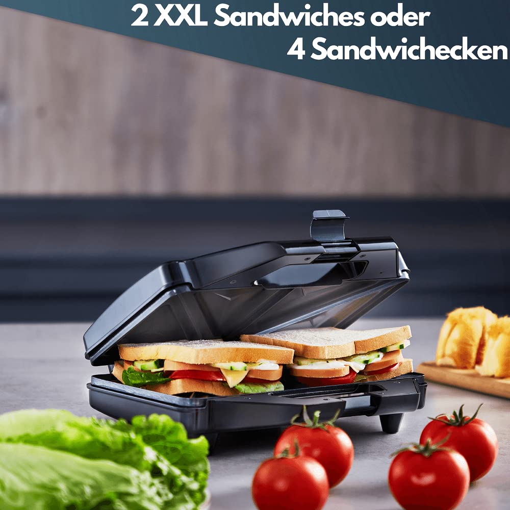 Steinborg XXL Sandwich Maker - 4 Sandwich Capacity, Cool-Touch Handle, Non-Stick Coating, Electric Panini Press & Grill - Perfect for Breakfast, Lunch, and Quick Snacks at Home or Office