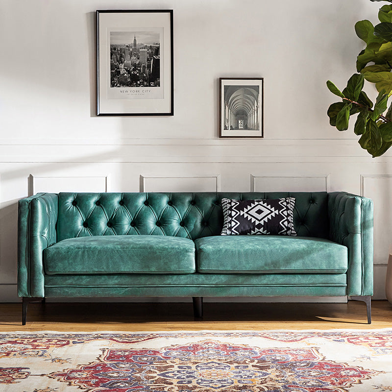 84'' Vegan Leather Tufted Sofa - Modern Faux Leather Couch for Living Room, Office & Lounge - Comfortable Mid-Century Style Sectional with Button Tufting