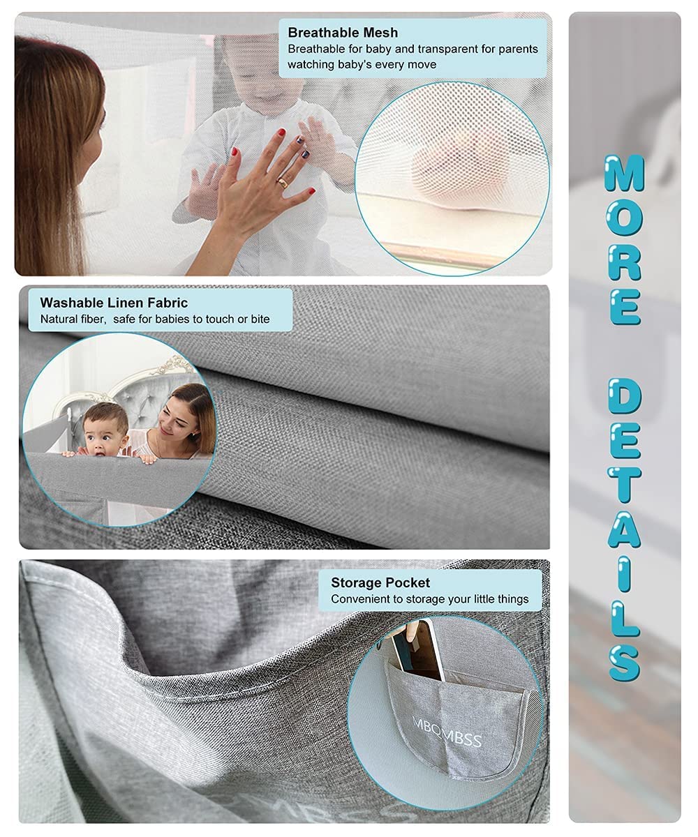 MBQMBSS 58-Inch Toddler Bed Rail Guard - Safety Bed Rails for Kids with Double Lock & Y-Strap Reinforcement, Fits Queen Bed Wide Side | Baby Proofing, Child Safety, Nursery & Co-Sleeping Protection