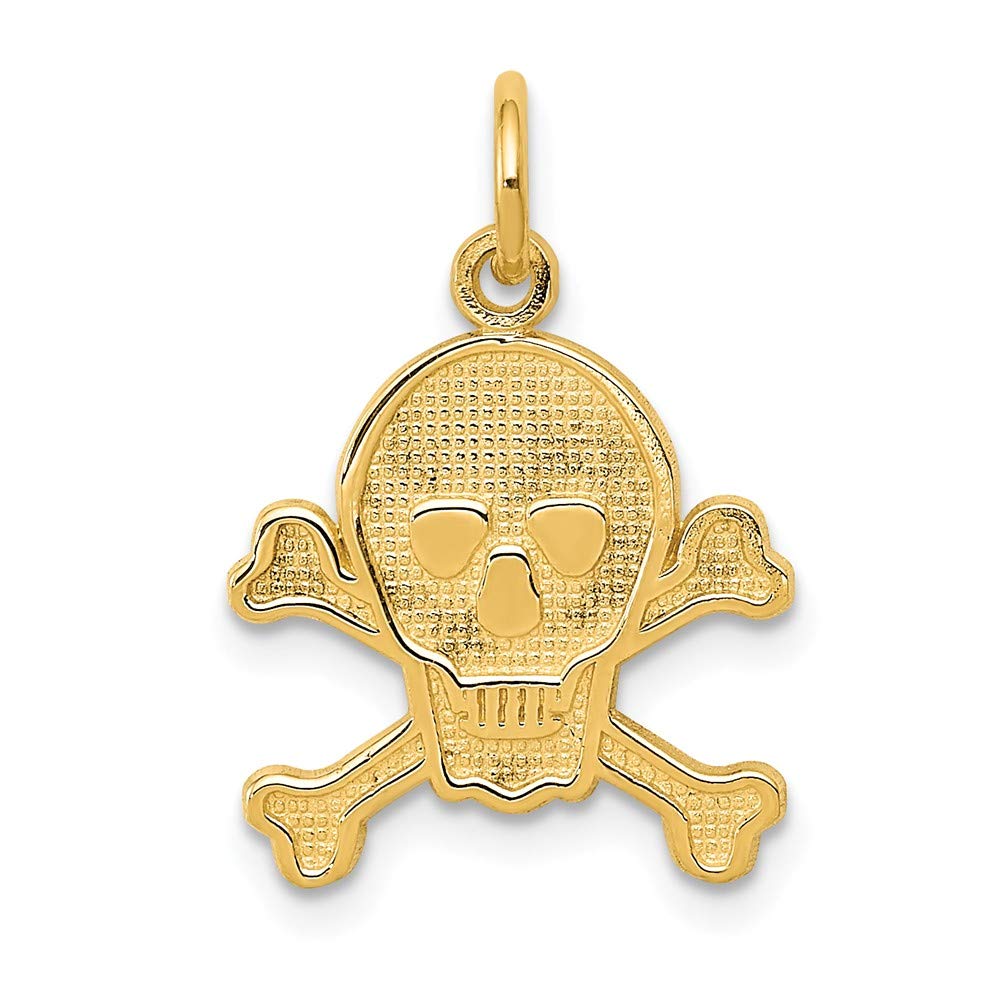 14k Yellow Gold Skull & Bones Charm Pendant - 14kt Solid Gold Jewelry for Men & Women - Perfect for Gothic, Punk, and Biker Style Accessories