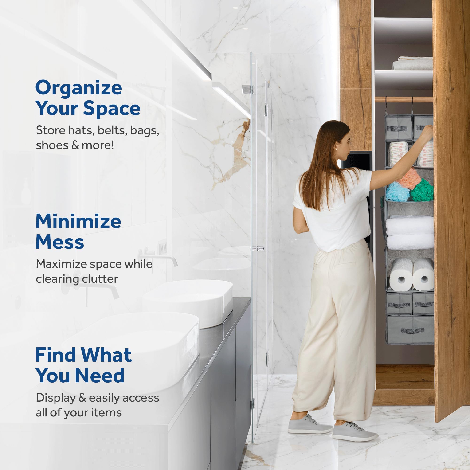 ZOBER 9-Shelf Hanging Closet Organizer - Space Saving Storage Shelves for Clothes, Towels & Toys - Perfect for College Dorm, Nursery, Bedroom & Home Organization (Easy Install, Heavy Duty Fabric)