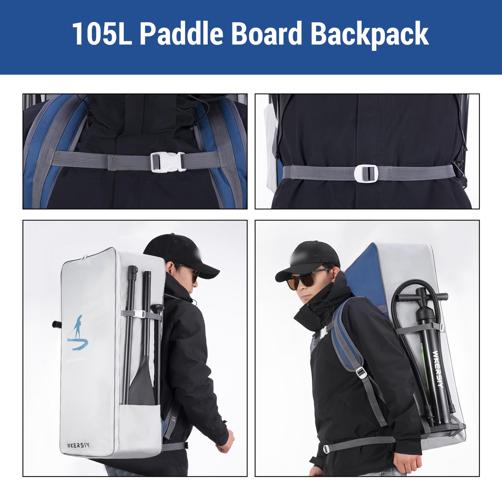 **Inflatable Paddle Board Backpack - 105L Waterproof SUP Travel Bag, Large Capacity Portable Oxford Cloth Storage for iSUP & Surfboard - Perfect for Beach, Kayaking, and Outdoor Adventures**