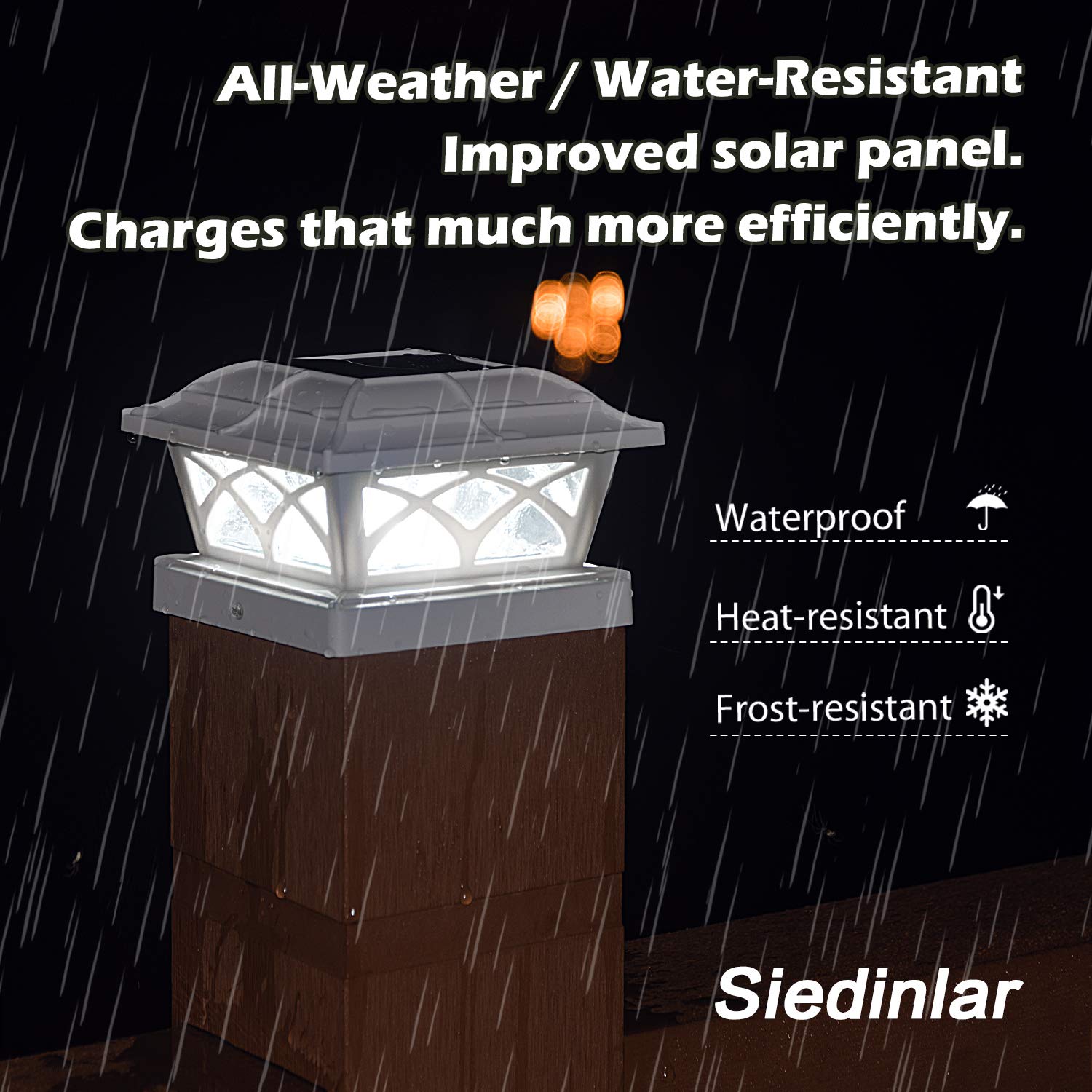 SIEDiNLAR Solar Post Cap Lights Outdoor - 8 LED Glass Fence Lights with Warm White & Cool White Modes for 4x4 5x5 6x6 Wood Posts - Waterproof Solar Deck Lights for Patio, Garden, Pathway, and Backyard Decoration (1 Pack)
