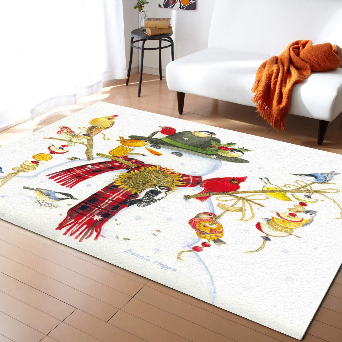4ft x 6ft Washable Non-Slip Indoor/Outdoor Accent Rug - Christmas Snowman Design for Bathroom, Bedroom, Kitchen & Front Door - Perfect for Holiday Decor & High Traffic Areas